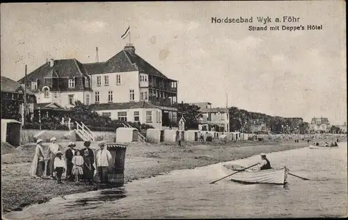 Ak Wyk auf Föhr Nordfriesland, Strand mit Deppe's Hotel