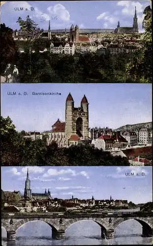 Ak Ulm an der Donau, Teilansicht, Garnisonkirche, Brücke