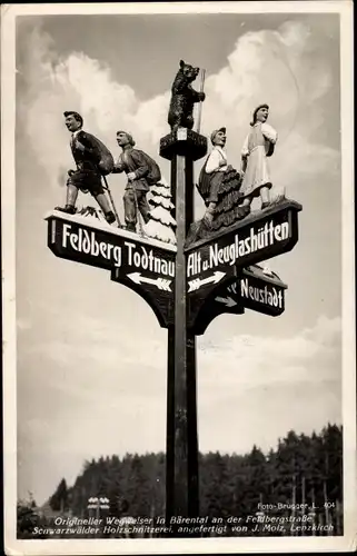 Ak Bärental Feldberg im Schwarzwald, Wegweiser an der Feldbergstraße