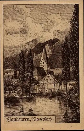 Künstler Ak Blaubeuren Baden Württemberg, Blick auf die Klosterkirche