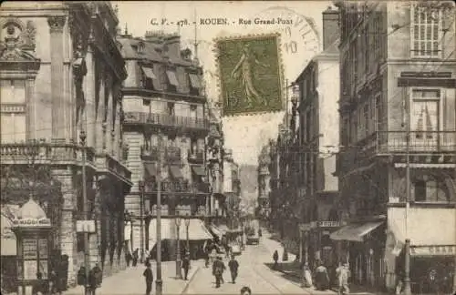 Ak Rouen Seine Maritime, Rue Grand Pont