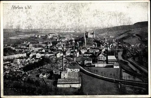 Ak Mylau Reichenbach im Vogtland, Panorama, Vogelschau