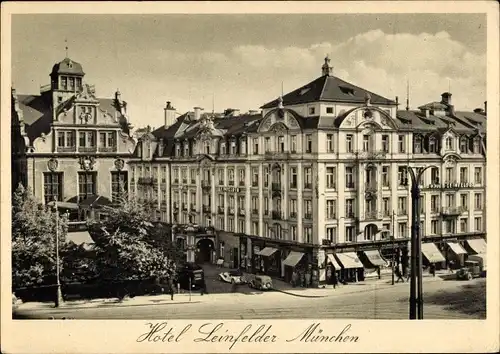 Ak München Bayern, Blick auf das Hotel Leinfelder, Lenbach und Karlsplatz