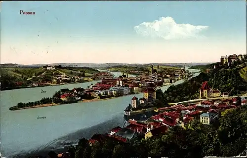 Ak Passau in Niederbayern, Panorama, Donau, Inn