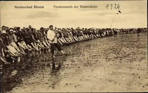 Ak Nordseebad Büsum, Parademarsch, Wattläufer