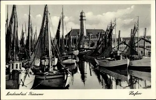 Ak Büsum Kreis Dithmarschen, Hafen, Segelboote, Leuchtturm