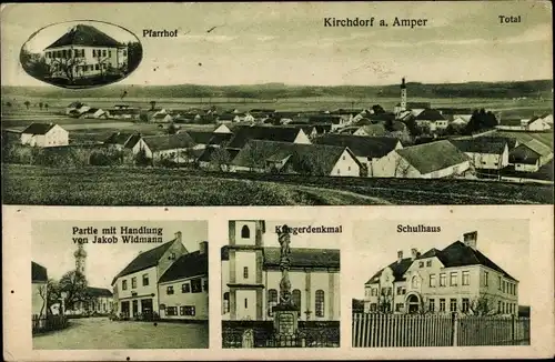 Ak Kirchdorf an der Amper Oberbayern, Pfarrhof, Handlung, Kriegerdenkmal, Schulhaus, Gesamtansicht