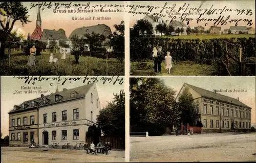 Ak Jerisau Glauchau in Sachsen, Kirche, Pfarrhaus, Waldenburger Str., Zur wilden Ente, Gasthof