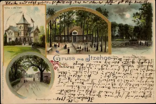 Litho Itzehoe in Holstein, Amönenhöhe, Villa de Vos, Breitenburger Weg Breitenburger Fähre