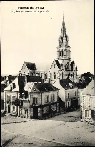Ak Tiercé Maine et Loire, Eglise, Place de la Mairie