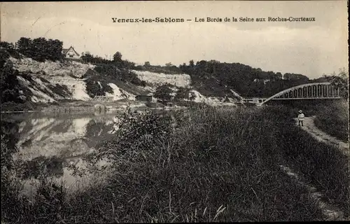 Ak Veneux les Sablons Seine et Marne, Les Bords de la Seine aux Roches Courteaux