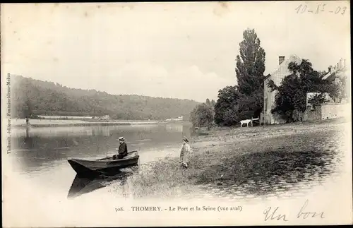 Ak Thomery Seine et Marne, Le Port, La Seine