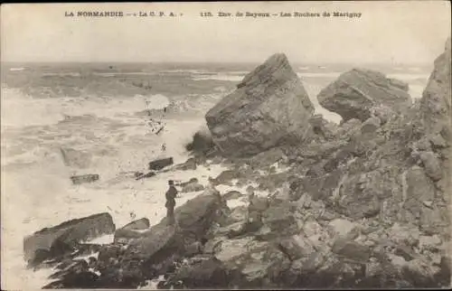 Ak Marigny sur Mer Bayeux Calvados, Les Rochers de Marigny