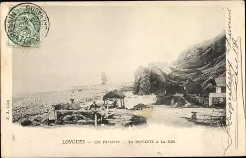 Ak Longues Calvados, Les Falaises, La Descente a la Mer