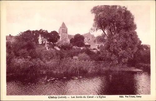 Ak Chécy Loiret, Les bords du Canal, L'Eglise