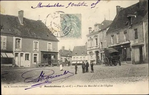 Ak Mondoubleau Loir et Cher, Place du Marche et de l'Eglise