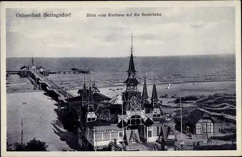 Ak Ostseebad Heringsdorf Usedom, Blick vom Kurhaus auf die Seebrücke