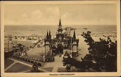 Ak Ostseebad Heringsdorf Usedom, Blick vom Kurhaus auf die Seebrücke