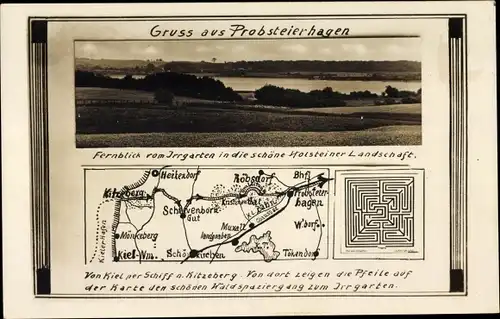Landkarten Ak Probsteierhagen in Holstein, Fernblick vom Irrgarten, Landschaft