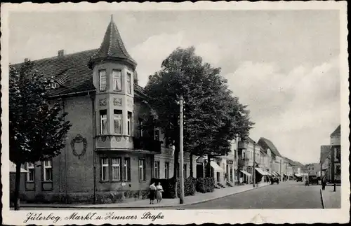 Ak Jüterbog in Brandenburg, Markt und Zinnaer Straße