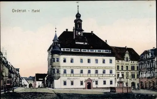 Ak Oederan Sachsen, Markt, Rathaus, Sparkasse, Brunnen, Ratskeller