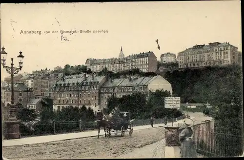 Ak Annaberg Buchholz im Erzgebirge, Blick von der Bismarck Straße, Kutsche