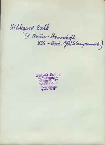 Foto Tischtennis, Hildegard Bath, 1. Frauen Mannschaft BSG Berlin Glühlampenwerk