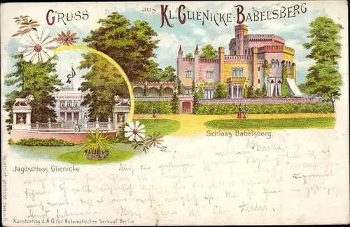 Litho Klein Glienicke Neubabelsberg Potsdam in Brandenburg, Schloss Babelsberg, Jagdschloss