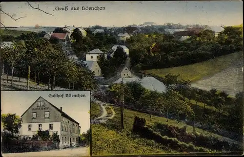 Ak Börnchen Glashütte im Osterzgebirge, Totalansicht der Ortschaft, Gasthof