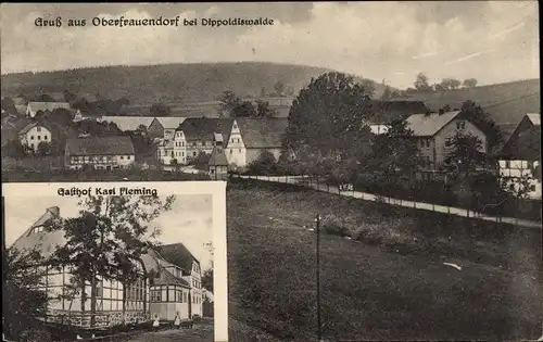 Ak Oberfrauendorf Glashütte im Osterzgebirge, Gasthof, Blick auf den Ort