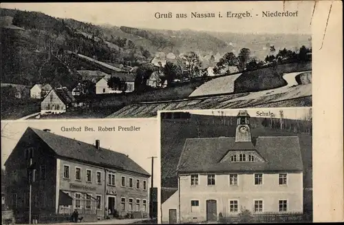 Ak Nassau Frauenstein im Erzgebirge, Schule, Gasthof, Niederdorf