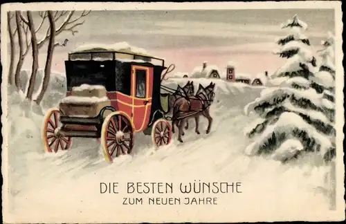 Ak Glückwunsch Neujahr, Kutsche, Winterlandschaft