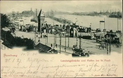 Ak Hamburg Mitte St. Pauli, Ansicht von Landungsbrücke und Hafen