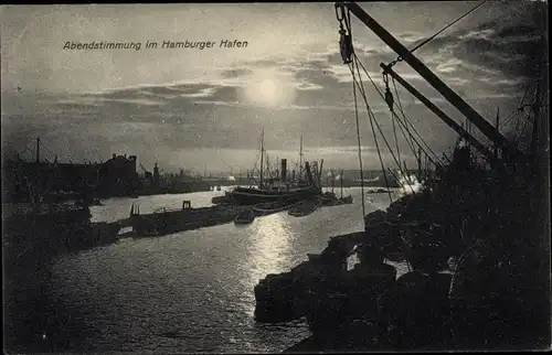 Ak Hamburg Mitte Altstadt, Abendstimmung im Hafen