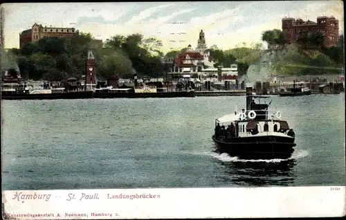 Ak Hamburg Mitte St. Pauli, Blick auf die Landungsbrücken und Dampfer