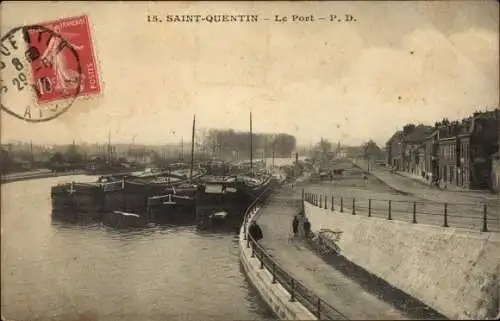 Ak Saint Quentin Aisne, Le Port