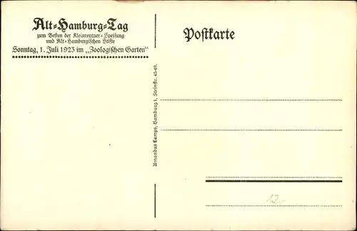 Ak Hamburg Mitte Altstadt, Hamburger Fischfrau, Alt Hamburg Tag, 01.07.1923, Zool. Garten