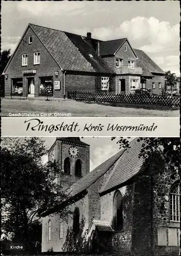Ak Ringstedt Geestland in Niedersachsen, Geschäftshaus, Kirche