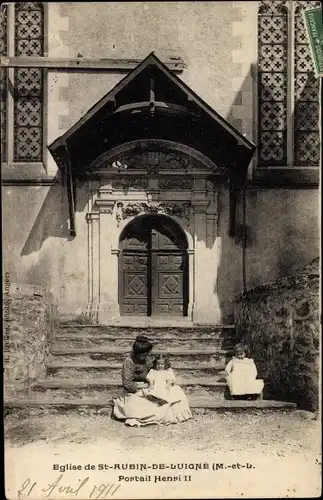 Ak Saint Aubin de Luigné Maine et Loire, L'Eglise, Portail Henri II