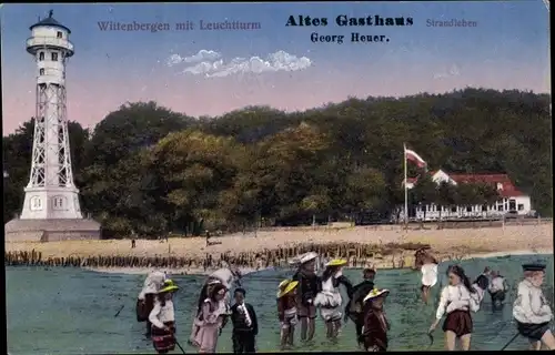 Ak Hamburg Altona Rissen Wittenbergen, Leuchtturm, Altes Gasthaus, Strandleben