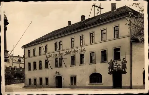 Ak Olbernhau im Erzgebirge Sachsen, Hotel zur Gerichtsschänke, Eingang