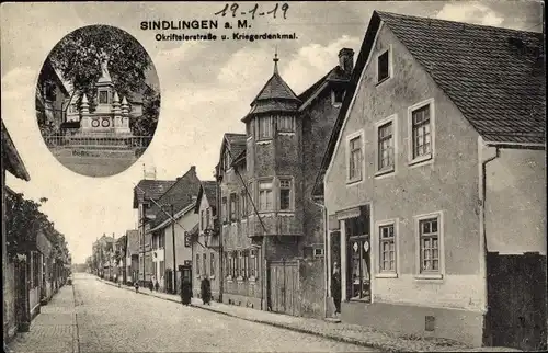 Ak Sindlingen Frankfurt am Main, Okriftelerstraße und Kriegerdenkmal, Handlung