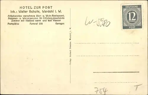 Ak Werdohl im Märkischen Sauerlandkreis, Park, Hotel zur Post, W. Schulte