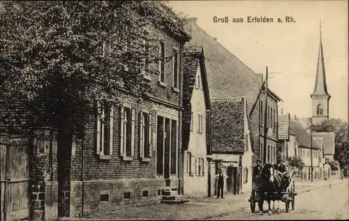 Ak Erfelden Riedstadt in Hessen, Straßenpartie, Gaststätte von Jul. Sternfels, Pferdegespann, Kirche