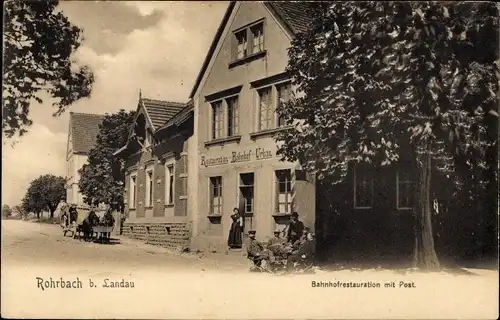 Ak Rohrbach in der Pfalz, Bahnhofrestauration mit Post