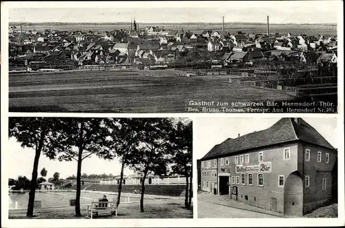 Ak Hermsdorf in Thüringen, Totale, Gasthof zum schwarzen Bär, Schwimmbad