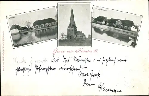 Ak Handewitt in Schleswig Holstein, Handlung W. Hönnebeck, Kirche, Chr. Lorenzens Gasthof