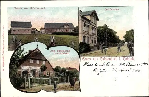 Ak Halstenbek Schleswig Holstein, Teilansicht, Dorfstraße, Geschäft A. Lüdemann