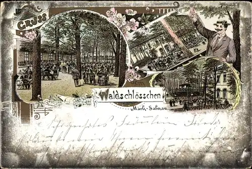 Litho Mark Sahnau Crimmitschau in Sachsen, Waldschlösschen, Terrassenpartie