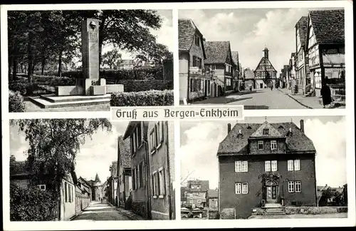 Ak Bergen Enkheim Frankfurt am Main, Straßenpartie, Denkmal, Trinkhalle, Marktstraße 8